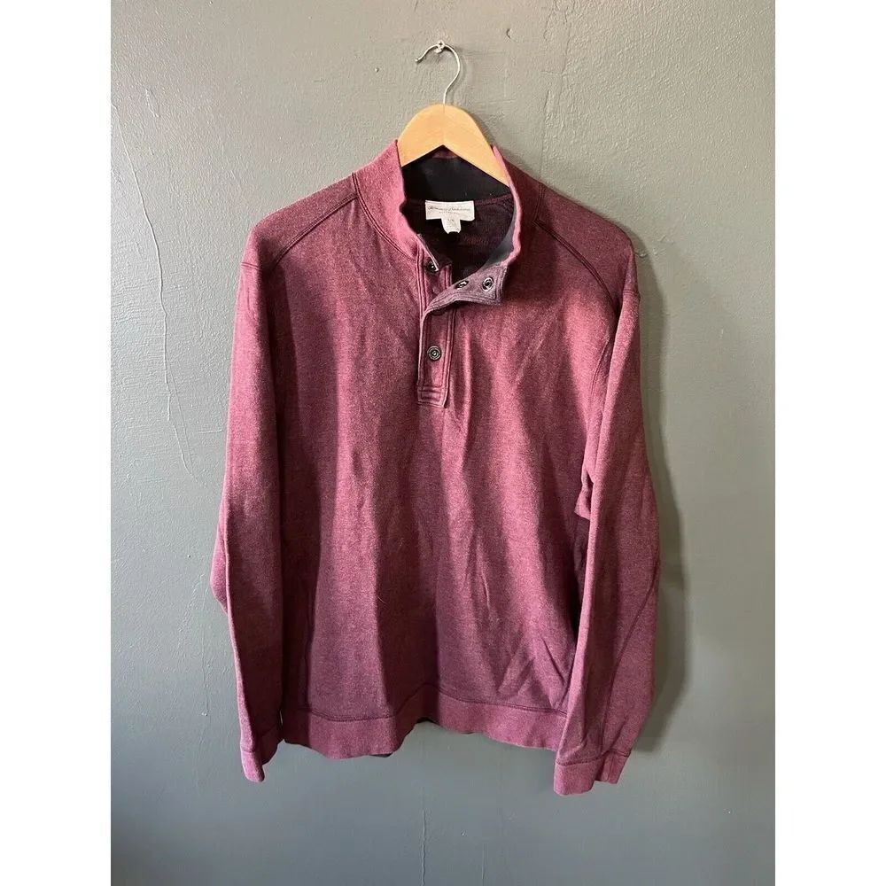 Tommy Bahama Mens Red Reversible 1/4 Button Up Pullover Sweatshirt Size Large